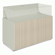 Comptoir vitrine fond bois Vertigo T01 MDF naturel et blanc 120x60x93cm