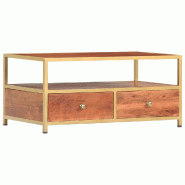 Décoshop26 - Table basse de salon compartiment ouvert et de 2 tiroirs 90 x 50 x 40 cm bois d'acacia massif et acier DEC037209 - acier 3000263160944