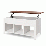 Helloshop26 - Table basse avec plateau relevable 105 x 52 x 63 cm rangement caché ambiance moderne en panneaux de particules blanc 20_0019512 - 30002