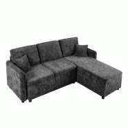 Merax canapé d'angle en L 3 places avec méridienne, 2 coussins, chenille noire, 187.5 x 144 x 85.5 cm - noir multi-matériau ZR788990S Merax canapé d'angle en L 3 places avec méridienne, 2 coussins, chenille noire, 187.5 x 144 x 85.5 cm - noir multi-matériau ZR788990S