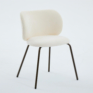 Merax Ensemble de 2 chaises de salle à manger , beige chenille, chaise rembourrée avec dossier incurvé, pieds en métal bronze, chaise de cuisine -