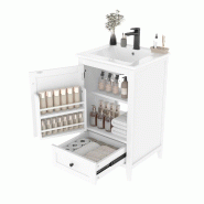 Merax lavabo 51×46×85cm, meuble de salle de bain sur pied avec vasque en céramique, tiroir, étagère réglable et étagère de porte, entièrement