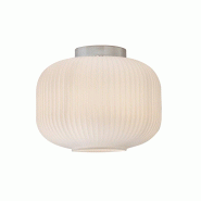 ROSSINI ILLUMINAZIONE Plafonnier Rigadin En Chrome Et Verre Blanc Satiné E27 Ip20, Élégant Design Géométrique Plissé - Groupe Rossini - RIG003