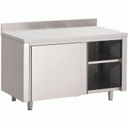 Table armoire inox (L)1500 x (P)700 X (H)850 mm, avec dosseret, portes coulissantes