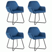 VidaXL Chaises à manger lot de 4 Bleu Velours Modèle Dune - 277005