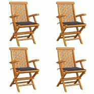 VidaXL Chaises De Jardin Et Coussins Anthracite Lot De 4 Bois De Teck - gris 3065617