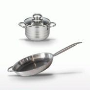 Batterie de cuisine avec 1 poêle 32 cm en acier et 1 faitout 16 cm en inox sans PFAS Elo Collection Relief Solution Brillant - gris 3176239940817_0