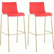 CLP Lot de 2 Tabourets de Bar Hover en Plastique, Pieds Or Rouge - rouge plastique 327601