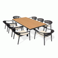 DCB GARDEN Ensemble repas de jardin 8 places en aluminium de coloris gris anthracite avec plateau en polywood effet bois (180X100 cm) - LAMU - 3700286