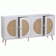 Décoshop26 - Buffet design contemporain 4 portes 4 compartiments 80x160x40 cm en MDF mélaminé blanc et poly-rotin 04_0008840 - 3000267175630