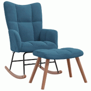 Décoshop26 - Fauteuil à bascule d'allaitement rembourré relax pour salon avec repose-pied en velours bleu DEC028775 - bleu 3000257054068