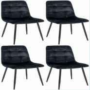 Décoshop26 - Lot de 4 chaises de salle à manger coutures décoratives carrées en velours noir et pieds en métal noir 10_0001786 - noir métal 3000