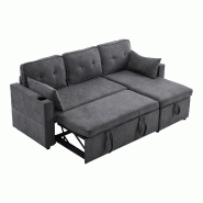 Merax canapé d'angle convertible en L 211 x 130 x 86 cm, coffre, porte-gobelets, poches latérales et 2 coussins, Gris - gris multi-matériau N653P49
