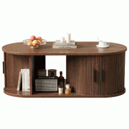 Merax Table Basse Ovale avec 2 Volets Roulants, Séparateur Coulissant et 5 Configurations de Rangement, 100 x 50 x 33 cm, Couleur Noyer - Bois manufa