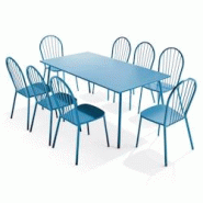 Oviala Business Ensemble table de terrasse et 8 chaises bistrot en acier bleu pacific - bleu acier 109534 Oviala Business Ensemble table de terrasse et 8 chaises bistrot en acier bleu pacific - bleu acier 109534