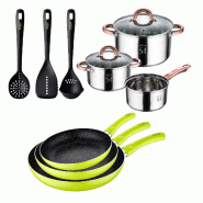 San Ignacio - Batterie de Cuisine Onil 5 pièces en Acier Inoxydable avec 3 Poêles Molen Ø20/24/28 cm et Set de 3 Ustensiles de Cuisine - PK11121