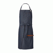 Tablier de service avec bavette coton denim et cuir 88 x 100 cm