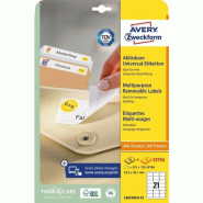Avery Zweckform 525 étiquettes enlevables Laser blanches, format 63,5 x 38,1 mm (25 feuilles A4 / cdt) - blanc L6023REV-25