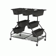 COSTWAY Support à fleurs avec bacs à fleurs, escalier à fleurs avec roulettes, 7 jardinières, 2 paniers et trous de drainage - noir métal SF6476PW
