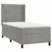 Décoshop26 - Cadre de lit LED avec sommier tête de lit matelas 90x190cm tissu velours gris clair TDL0208473 - gris 3001542182725_0