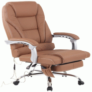 Décoshop26 - Fauteuil de bureau ergonomique fonction massage avec repose-pieds extensible accoudoirs en véritable cuir marron et 10_0006983 - marron