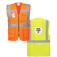 Gilet haute visibilité multi-poches personnalisable, Coloris et Taille : Orange Fluo M, Sérigraphie : Dos Gilet haute visibilité multi-poches personnalisable, Coloris et Taille : Orange Fluo M, Sérigraphie : Dos