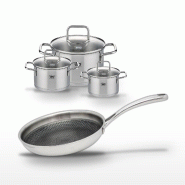Lot 3 Faitouts Elo Relief Evolution et 1 Poêle 24cm - gris inox 3176239957211