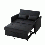 Merax canapé-lit 2 places en PU, convertible, dossier réglable sur 3 positions, 2 coussins, 122 x 83 x 82 cm, noir - noir WF256198199S