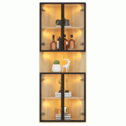 Merax Vitrine d'angle LED 62×32×160 cm, vitrine en verre avec portes en verre trempé, vitrine de collection et bibliothèque aspect chêne - multi-