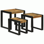 Table Gigogne 3 pcs Bois de Mangue Massif et Métal Modèle Outdoor Vega Prime Plus - 4104727