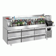 Table réfrigérante bar/boissons 6 tiroirs - 1,6 x 0,6 m - 235 litres