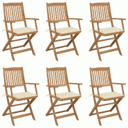 VidaXL Chaises Pliables De Jardin Lot De 6 Avec Coussins Bois D Acacia - beige 3065463