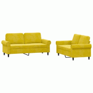 VidaXL Ensemble de canapés 2 pcs avec coussins Jaune Velours Modèle Delviona - 3202216