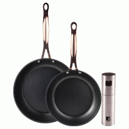 BERGNER - Jeu de 2 Poêles Ø20/24 cm en Aluminium Forgé Noir Mat avec Vaporisateur d'Huile/Vinaigre Ø4x17,5 cm en Acier Inoxydable - PK9546