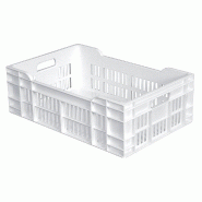 Caisse ajourée fond plein blanche - 60x40x20 cm - Norme contact alimentaire - Fabriqué en France