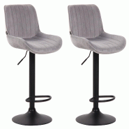 Décoshop26 - Lot de 2 tabourets de bar moderne confortable réglable en velours gris clair pied trompette métal noir TDB10401 - gris 3000482969601