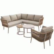 Merax salon de jardin modulable pour 5-6 personnes, ensemble de canapé d'angle avec canapé simple et 2x table, coussins, rotin PE, beige - beige mé