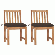 VidaXL Chaises De Jardin Lot De 2 Avec Coussins Bois De Teck Massif - gris 3062939