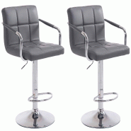 CLP Lot de 2 Tabourets de Bar Lucy  V2 en Similicuir Gris/Chrome - gris polyester 315806