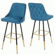 Décoshop26 - 2x tabourets de bar comptoir chaise haute pieds dorés en velours design rétro pétrole dossier capitonné 04_0005220 - 3000251678987 Décoshop26 - 2x tabourets de bar comptoir chaise haute pieds dorés en velours design rétro pétrole dossier capitonné 04_0005220 - 3000251678987