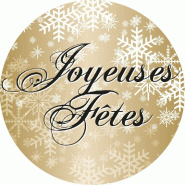 Étiquette cadeau adhésive Joyeuses Fêtes - fond or et flocons - Ø35mm - par 500 - Exclusivité RETIF