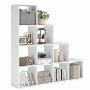Helloshop26 - Étagère escalier meuble de rangement 6 compartiments pour bibliothèque 129,5 x 29 x 129,5 cm salon chambre blanc 12_0005761 - 3000223