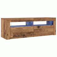 Helloshop26 - Meuble TV design moderne avec lumières LED rangement 120 x 35 x 40 cm ambiance cosy en bois d'ingénierie vieux bois 02_0050846 - Bois