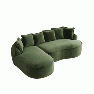 Merax Canapé nuage modulable en forme de L, assise extra profonde, large rembourrage, avec méridienne droite et coussin, chenille, vert - W3325S00293_0
