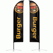 Oriflamme BURGER Noir Double Face 3,40m - Kit Complet (Mât + Pied + Lestage) - noir polyester 3760418900022