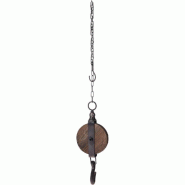Poulie de décoration avec roue en bois et chaine en métal L100 cm