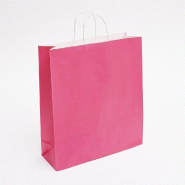 Sac kraft fuchsia poignées torsadées - 36x12x41cm - par 50 - Grand format, robuste et chic