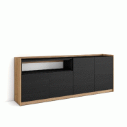 SKRAUT HOME Buffet salon et cuisine, 207x80x37 cm, 4 Portes, Meuble chaussure, Noir et chêne - noir Bois manufacturé 702_1