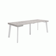 SKRAUT HOME Table console extensible, 220, Pour 10 personnes, Pieds en bois, Ciment - gris Bois manufacturé 307_18