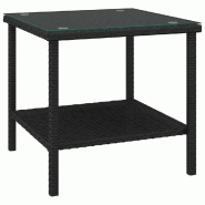 Table d'appoint noir 45x45x45 cm poly rotin et verre trempé Modèle Zenith Premium - 319398